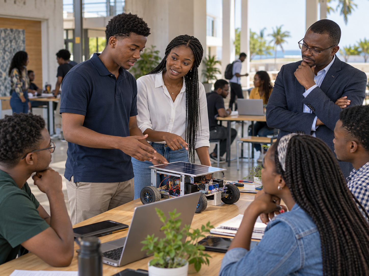 Estudantes a apresentar um projecto tecnológico